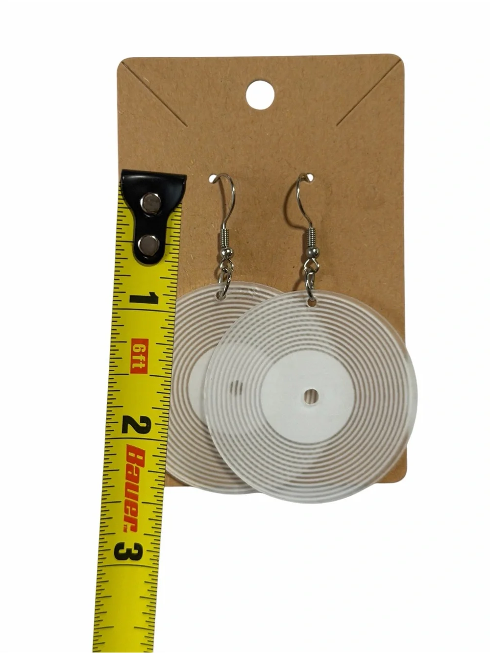 White Circular Vinyl-Style Drop Earrings - Unbranded